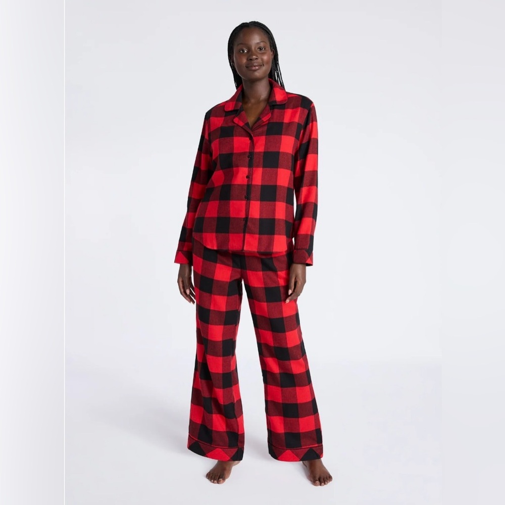 Joyspun Brilliant Red and Black Buffalo Plaid Flannel Long Sleeve Pajama Set
